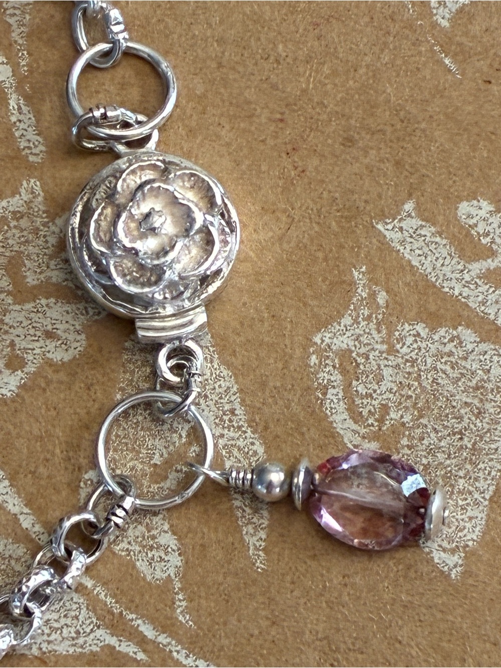 Sterling Silver Chain & Pink Faceted Sapphire Stone Bracelet - Picture 2 of 3